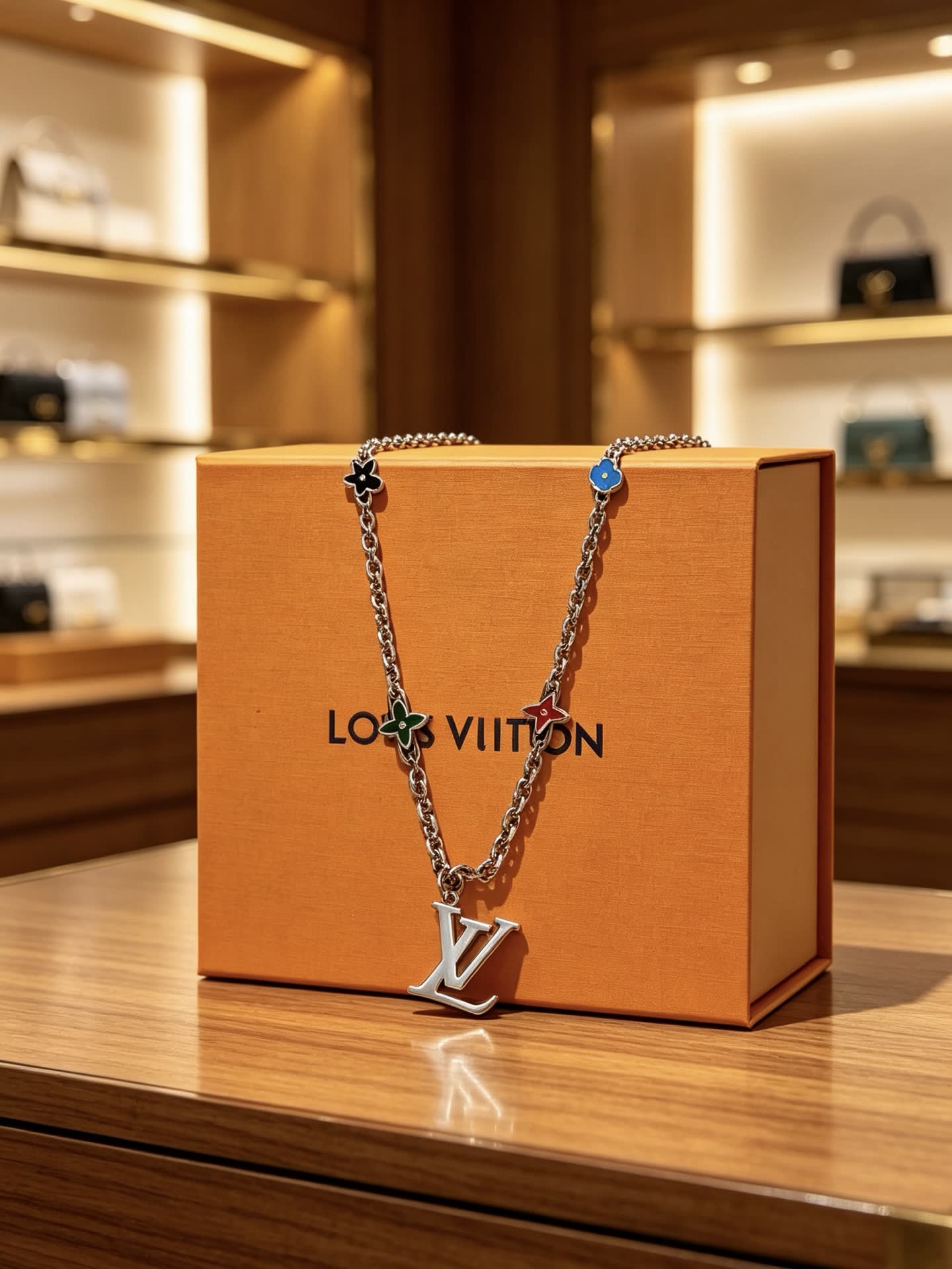 Louis Vuitton Silver Tone Multi-Color Flower Necklace